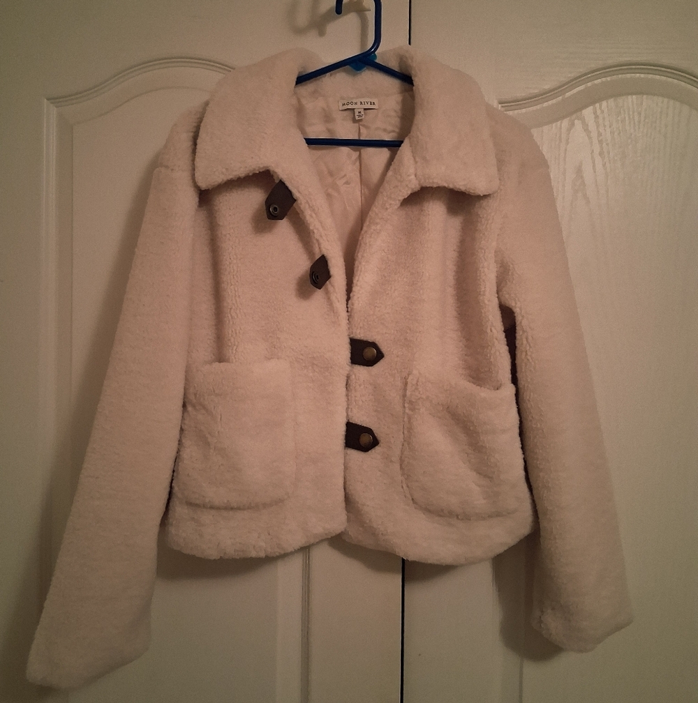 Moon River Cream Teddy Jacket with Toggle Closure